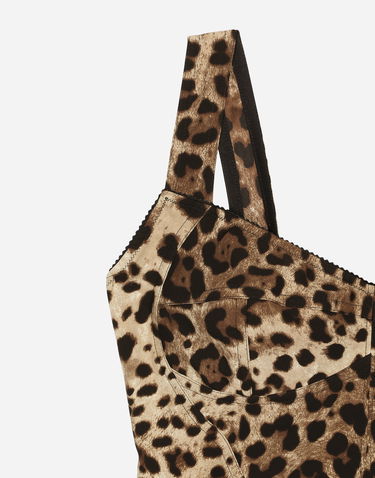 Majica brez rokavov Dolce & Gabbana Dolce & Gabbana Leopard Charmeuse Bustier Top Rjava | F7W98TGDCLPHY13M, 2