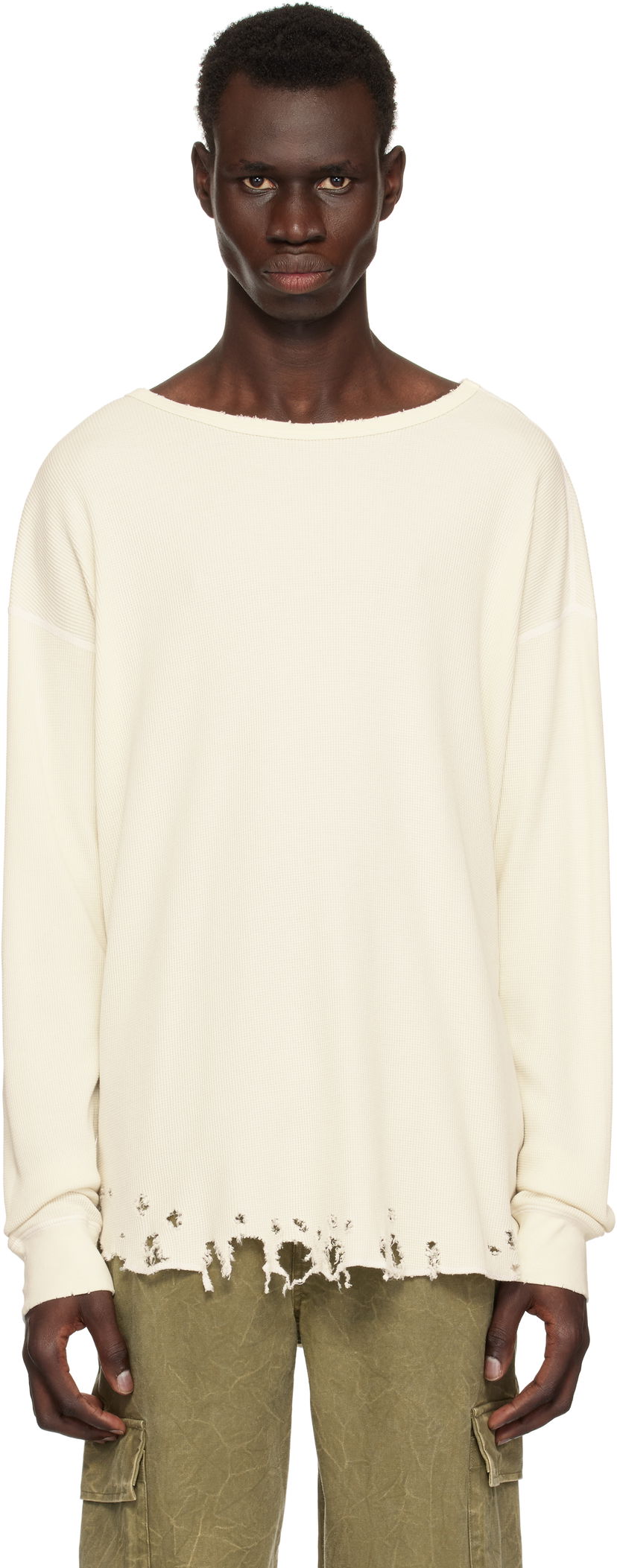 Pleteni pulover John Elliott John Elliott Folsom Distressed Thermal T-Shirt Bela | B295M66905A
