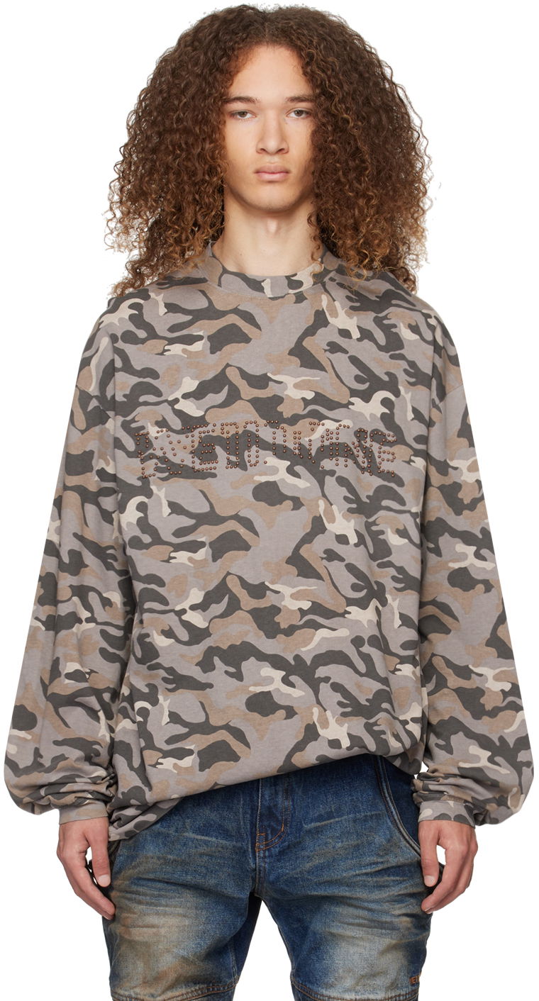 Pleteni pulover We11done We11done Camo Long Sleeve T-Shirt Siva | WD-TT0-24-792-U-GY