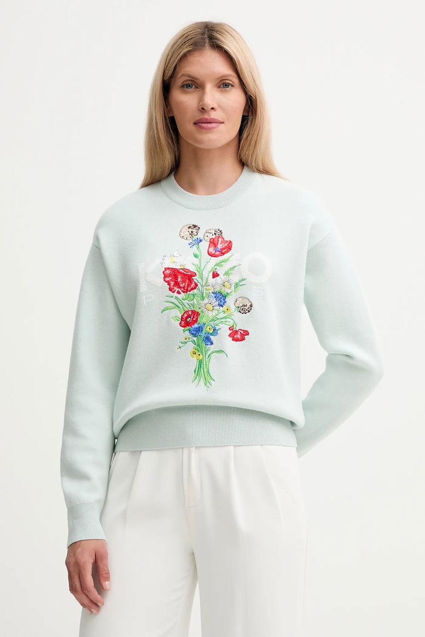Pleteni pulover KENZO Kenzo Women's Floral Sweater Zelena | FF62PU7303BG