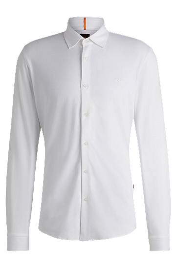 Srajce BOSS Slim Fit Melange Cotton Piqué Shirt Bela | 50519748