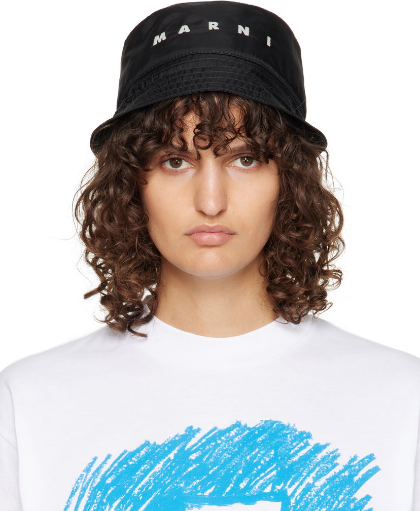 Klobuk Marni Embroidered Logo Bucket Hat Črna | CLZC0110SW UTN923