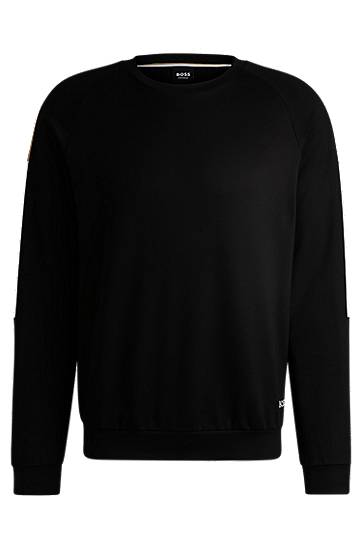 Pleteni pulover BOSS Cotton Terry Sweatshirt with Contrast Panels Črna | 50535787