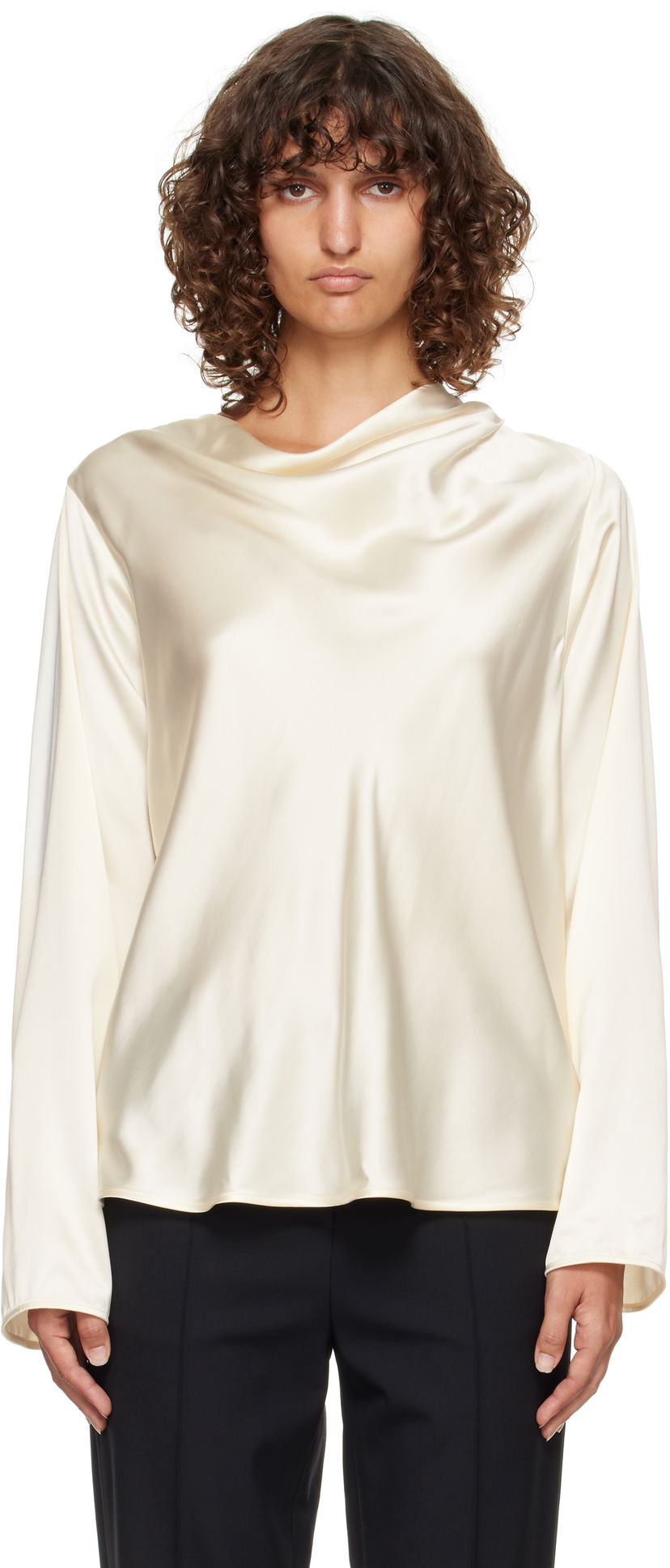 Srajce Loulou de Saison Loulou de Saison Riddy Draped Satin Blouse Bela | RIDDY