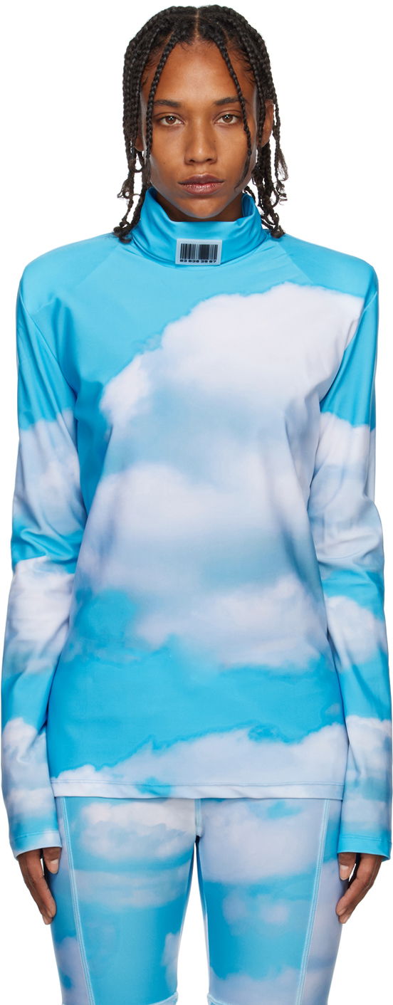 Pleteni pulover VETEMENTS VTMNTS Turtleneck Clouds Print Modra | VL14TO300S, 0