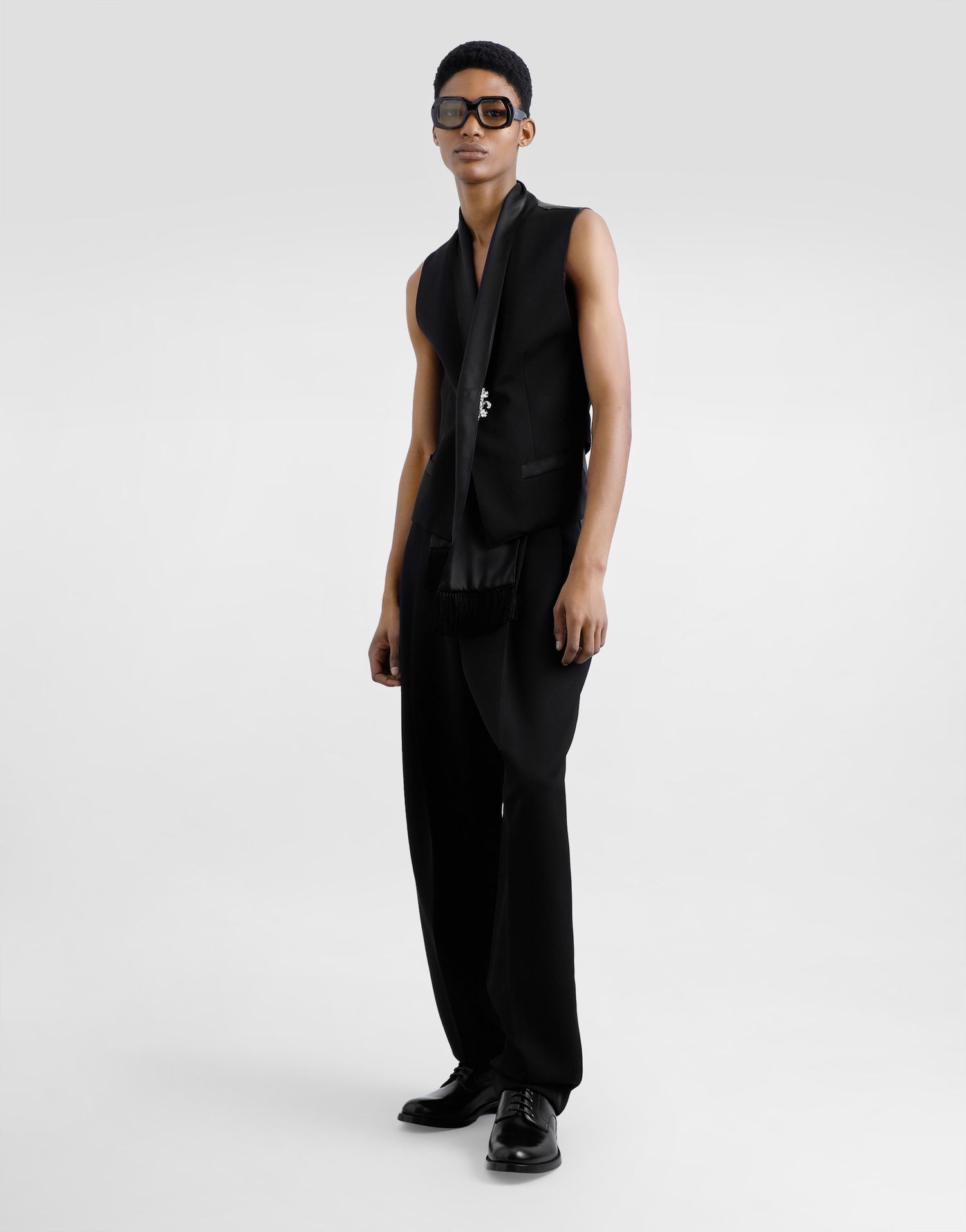 Telovnik Dolce & Gabbana Wool Gabardine Vest with Satin Trim and Fringes Črna | G715FTFU21EN0000, 1
