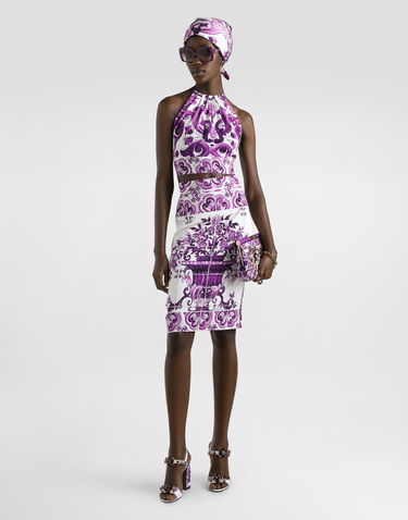 Majica brez rokavov Dolce & Gabbana Dolce & Gabbana Majolica-Print Charmeuse Halter Tie Top Lila | F7BA8THPAE2H15DQ, 1