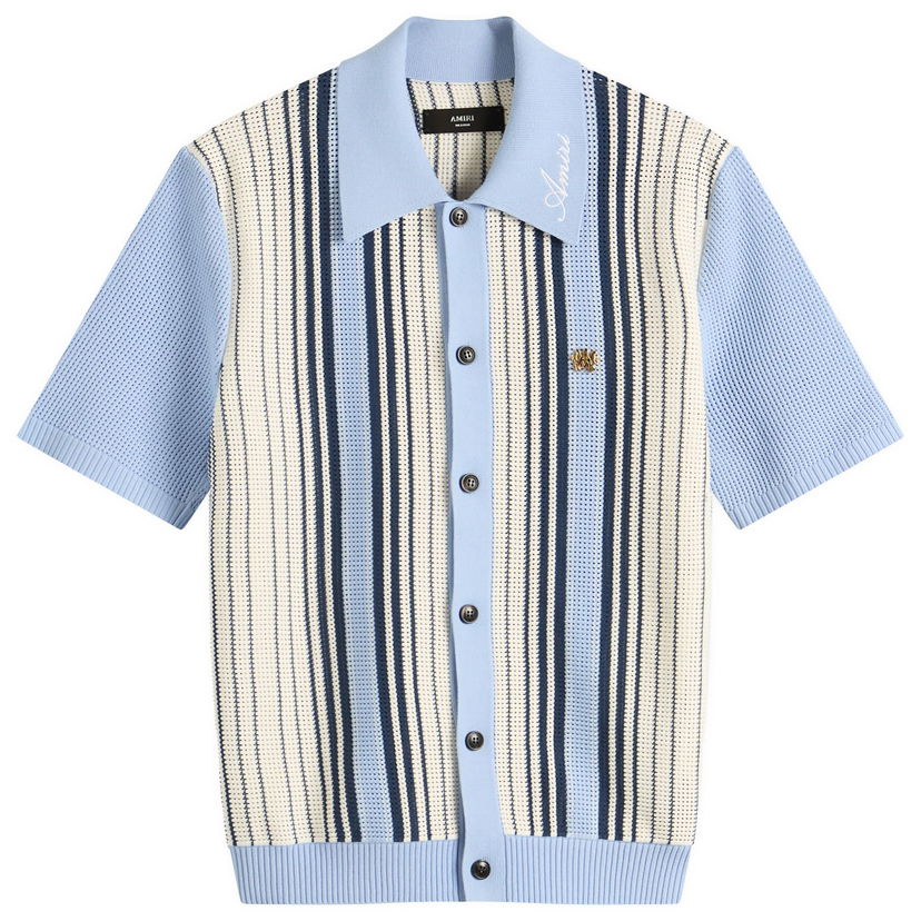 Polo majica AMIRI Striped Knitted Polo Shirt, Size Large Modra | AMKNIR1026-AshleyBlue