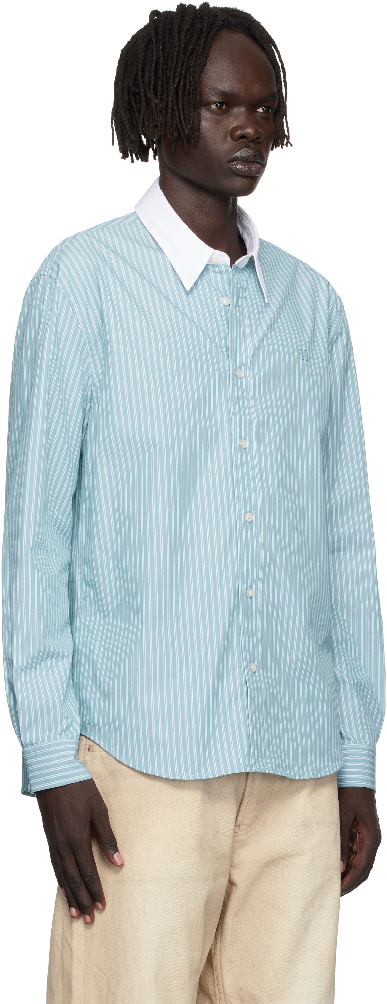 Srajce Acne Studios Acne Studios Striped Button-Up Shirt Turkizna | CB0114-, 1