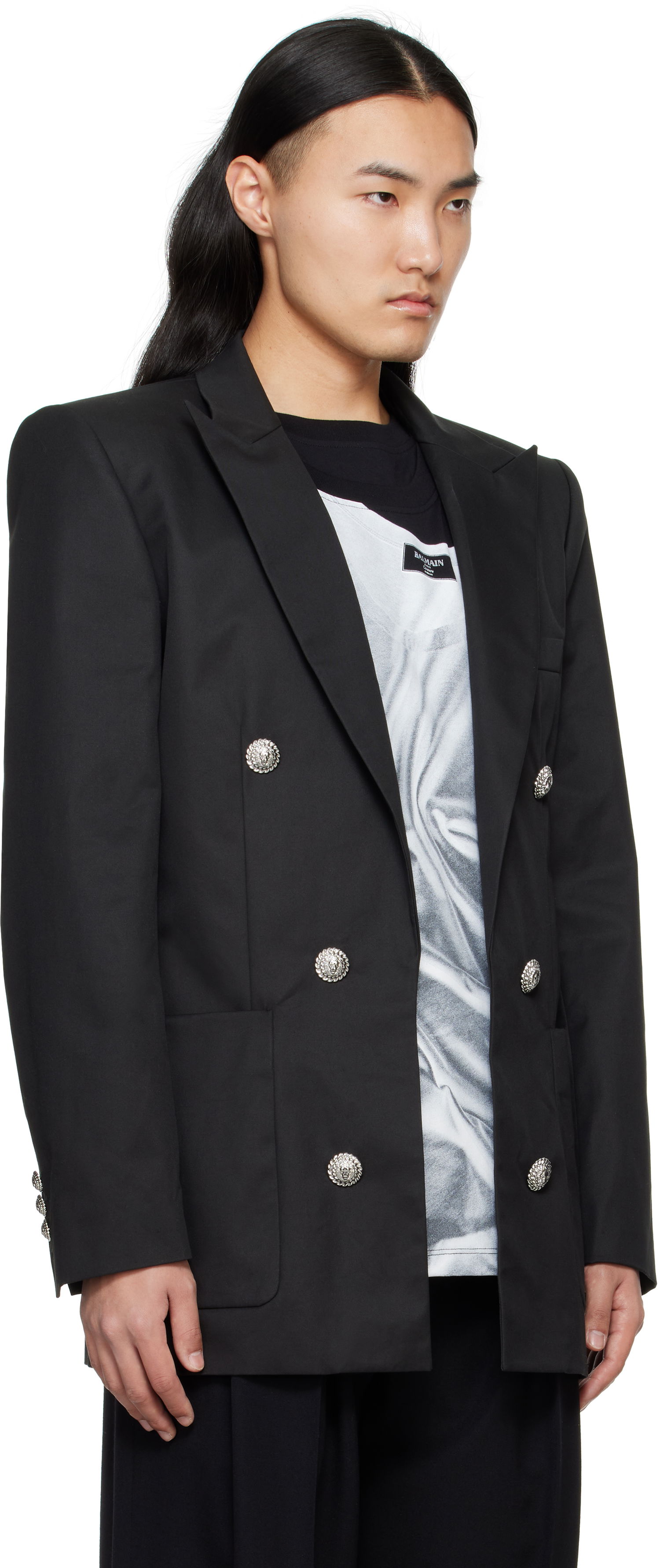 Jakna Balmain Balmain Six-Button Blazer Črna | EH1SG165CF74, 1