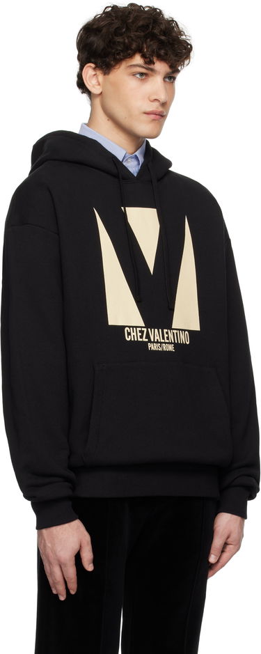 Pulover Valentino Cotton Hoodie With Print Črna | 6V3MF28NAQA, 1