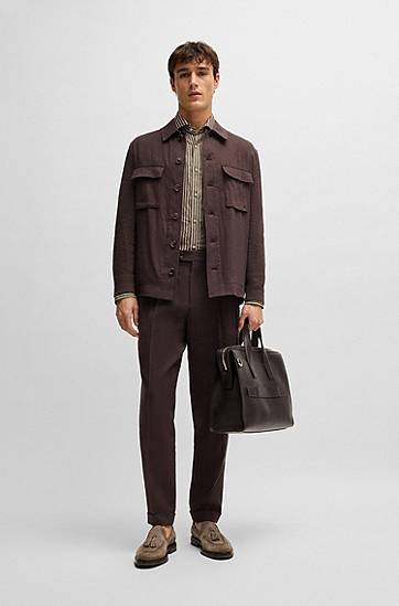Srajce BOSS Regular-Fit Striped Linen Shirt Bež | 50539596, 1