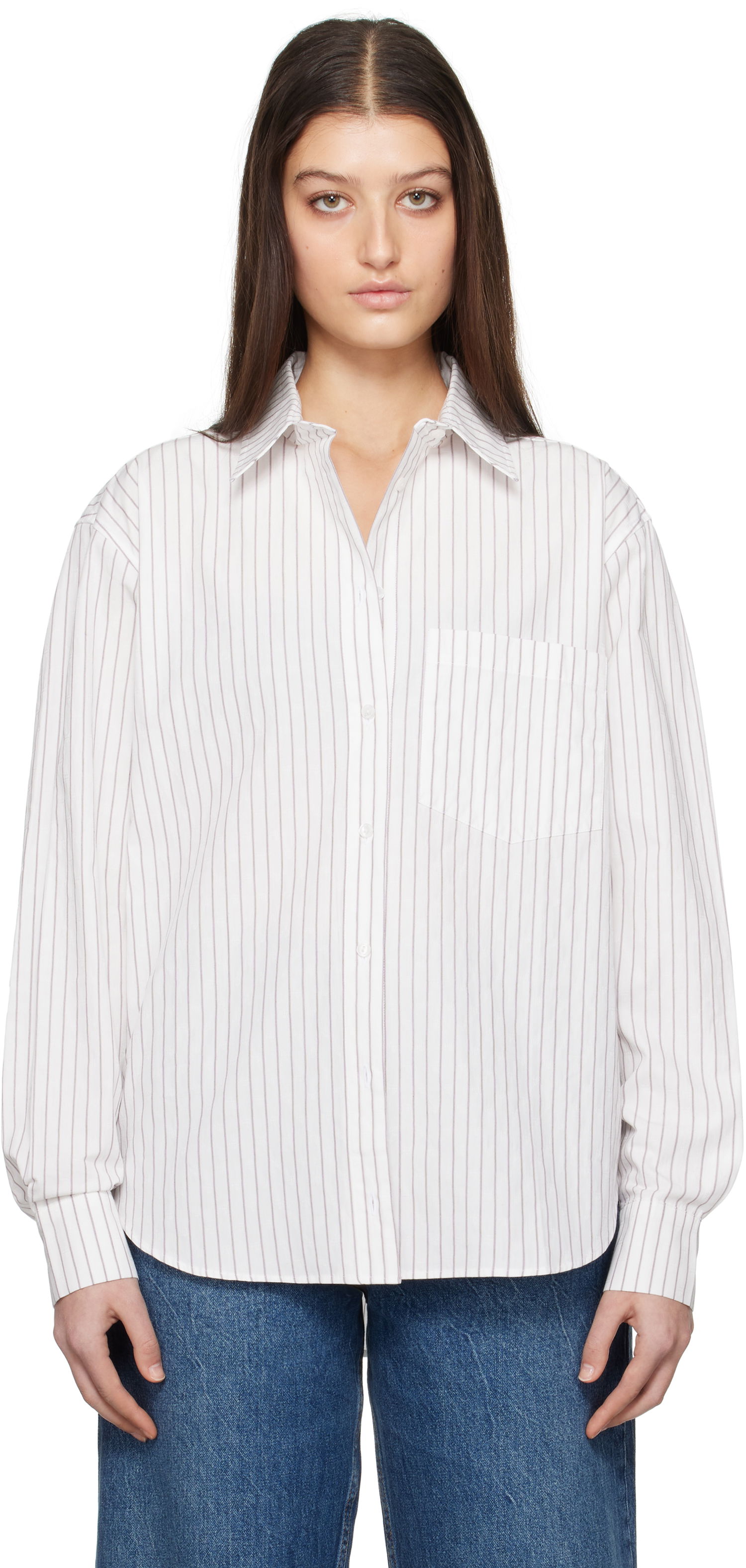 Srajce Anine Bing ANINE BING Braxton Striped Button-Down Shirt Bela | A-07-10842-MTL41, 0