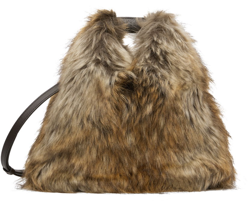 Torbica Maison Margiela MM6 Maison Margiela Triangle Crossbody Faux-Fur Bag Rjava | SB6WD0026P8486