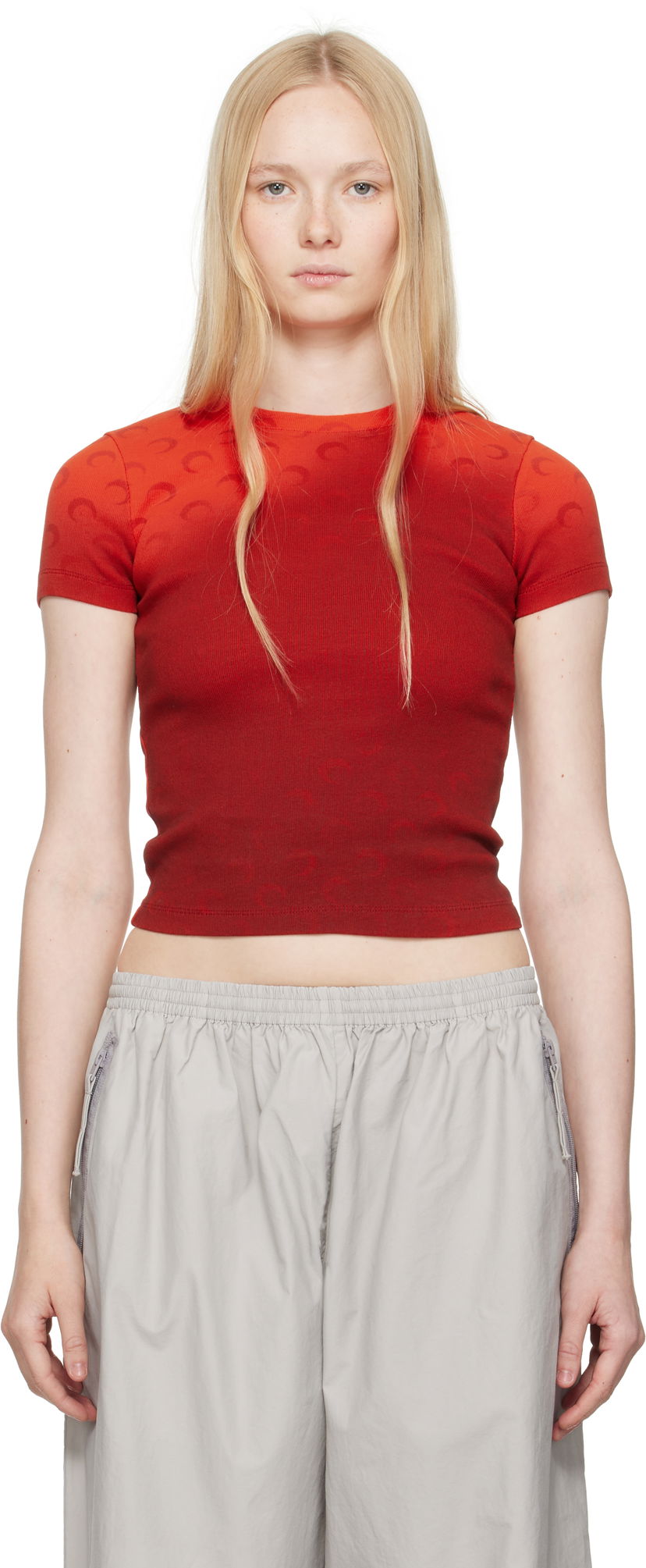 Krop-top Marine Serre Marine Serre Moon Faded Baby Fit T-shirt Rdeča | WTT012A CJER0070