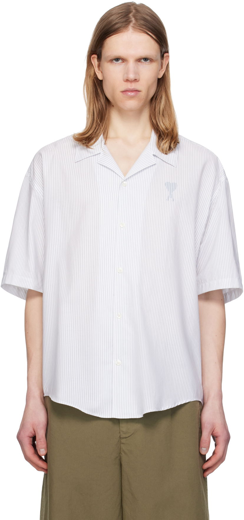 Srajce AMI AMI Paris Cotton Camp Collar Shirt Bela | HSH292.CO0113