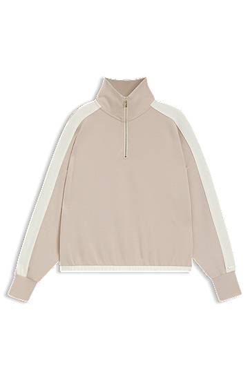 Pulover BOSS Zip-neck sweatshirt with contrast details Bež | 50550718