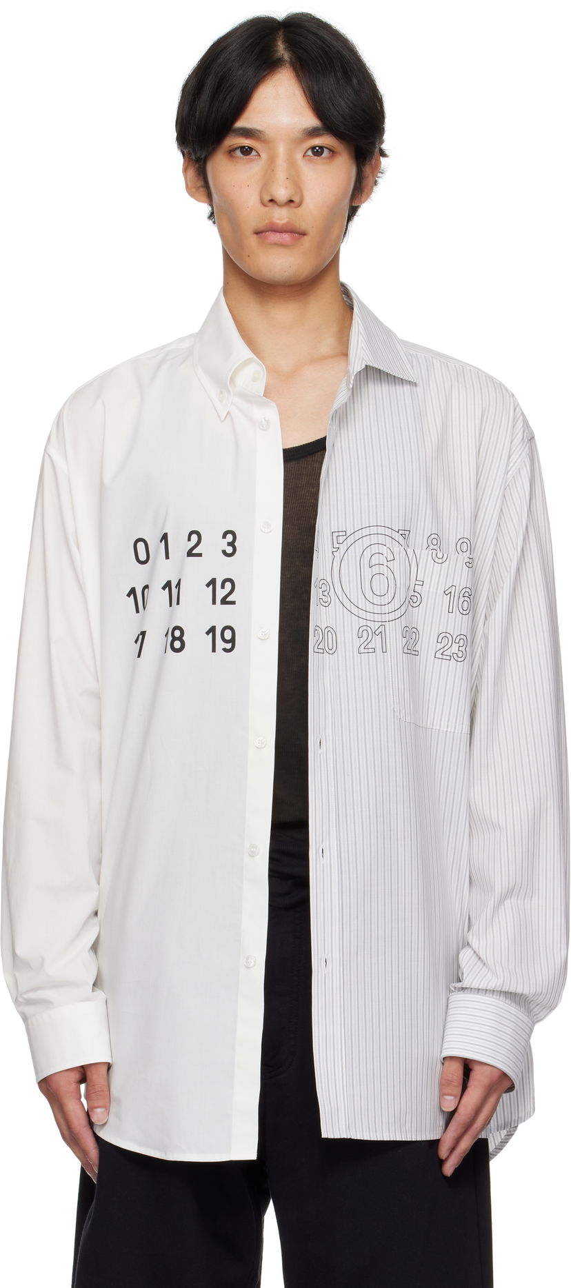 Srajce Maison Margiela MM6 Maison Margiela Long Sleeve Shirt with Number Print Bela | SH0DT0025 MTN085