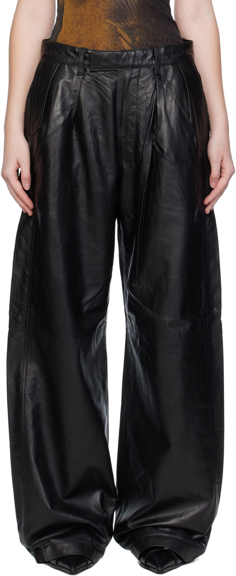 Hlače R13 R13 Pleated Wide Leg Leather Pants Črna | R13WR440-R426A