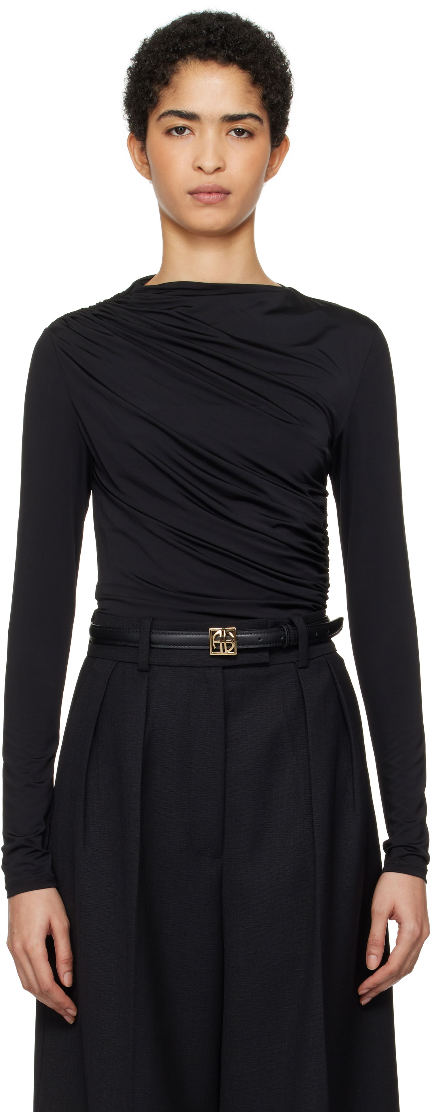 Majica Anine Bing Anine Bing Bray Draped Jersey Top Črna | A-08-10037-BLK29, 0