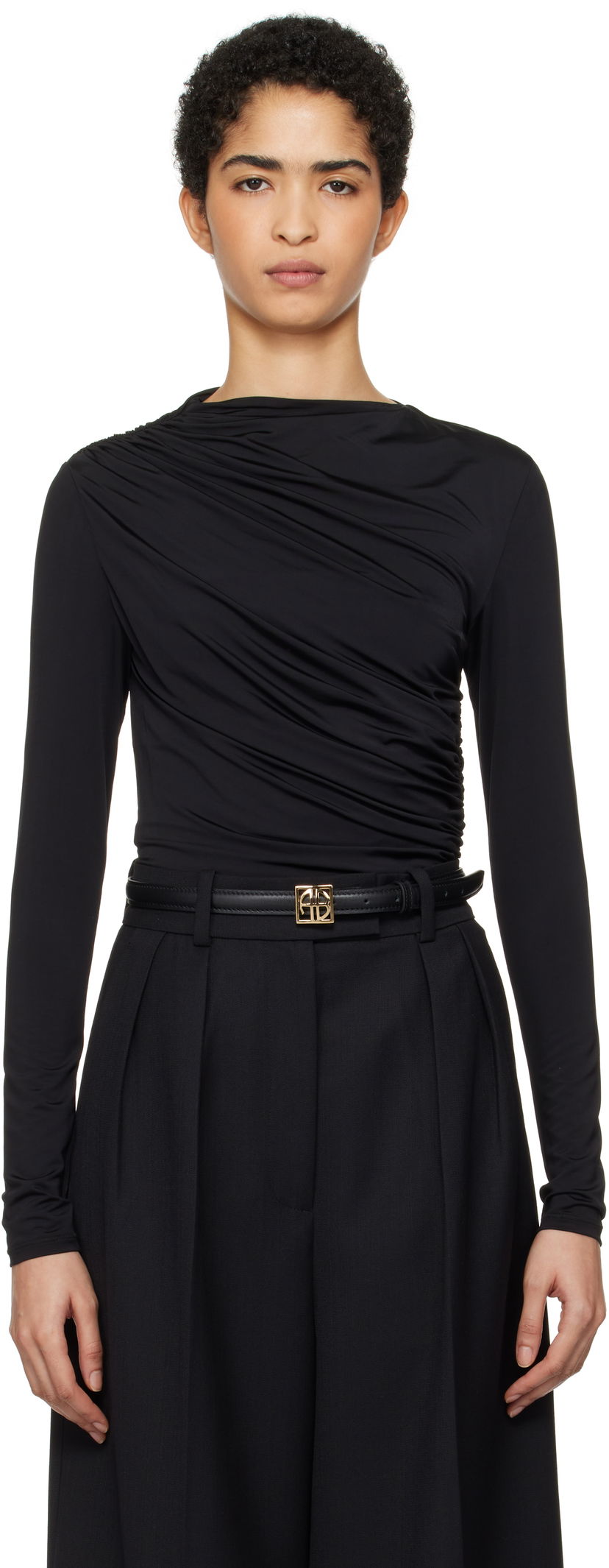 Majica Anine Bing Anine Bing Bray Draped Jersey Top Črna | A-08-10037-BLK29