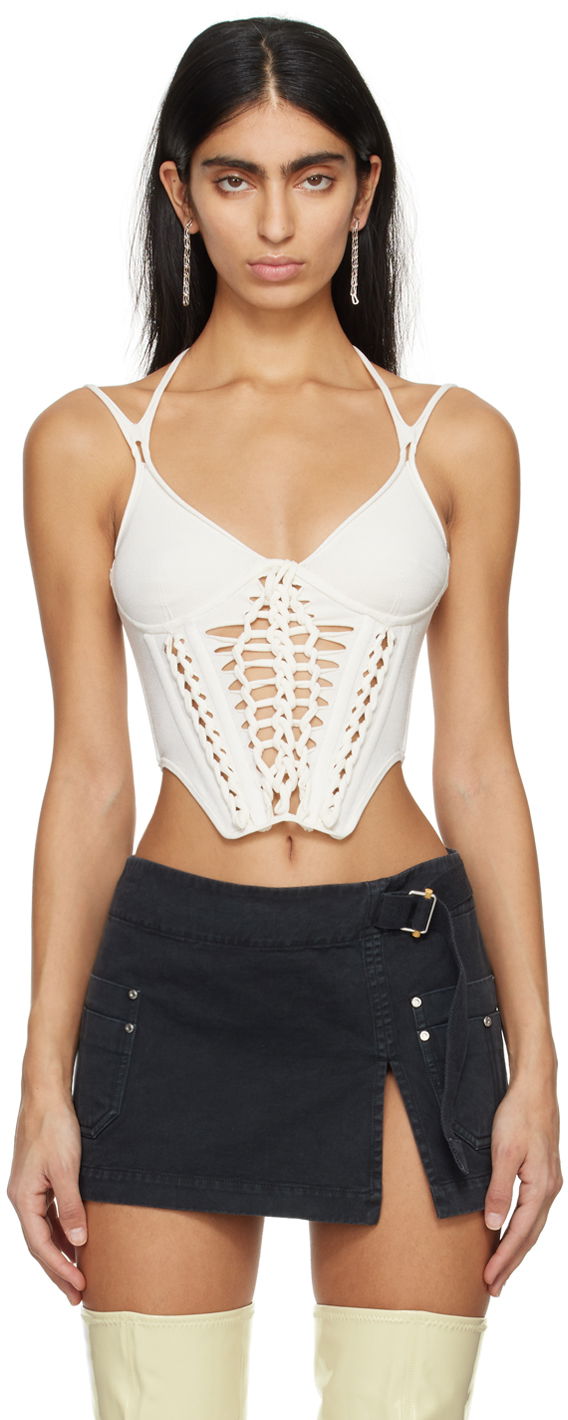 Majica brez rokavov Dion Lee Braided Corset Top Bela | A7774PS24