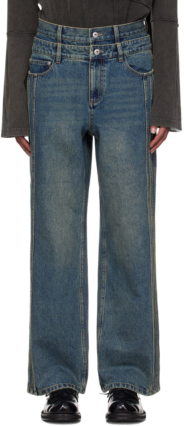 Kavbojke Feng Chen Wang Feng Chen Wang Multi Seam Straight Leg Jeans Modra | FUF18TR10