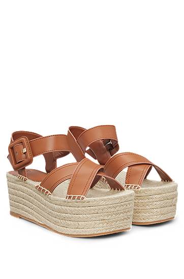 Modni dodatki BOSS Platform Espadrille Sandals Rjava | 50542356