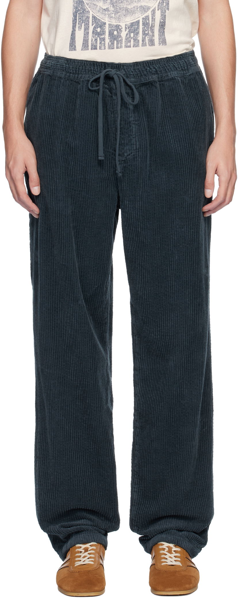 Hlače ISABEL MARANT Nirlen Corduroy Drawstring Trousers Mornarica | 24HPA0468HA-B4G03H