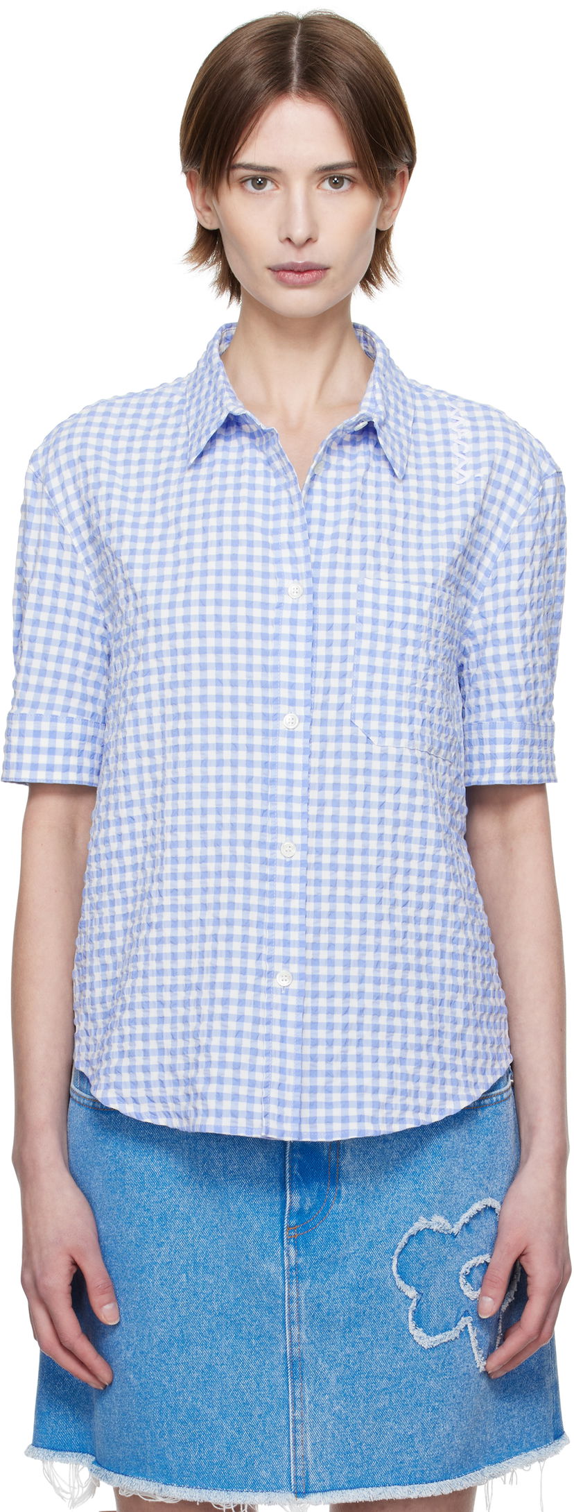 Srajce Marni Marni Seersucker Checked Shirt Modra | CAMA0623S0 UTN929