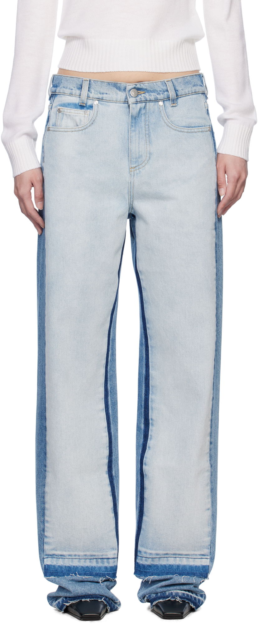 Kavbojke Stella McCartney Stella McCartney Contrast Panel Straight Leg Jeans Modra | 6D03393SQH10