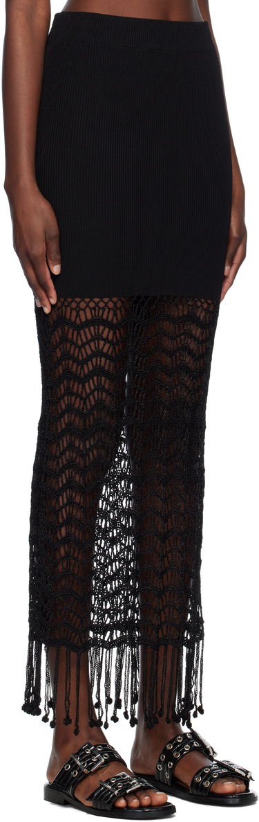 Krila GANNI GANNI Crochet Maxi Skirt with Fringe Črna | K2435, 1