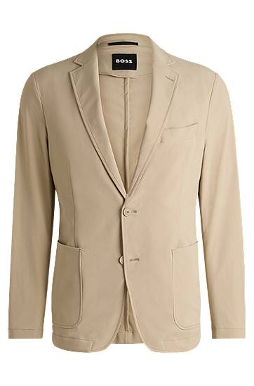 Jakna BOSS BOSS Slim-Fit Travel Stretch Softshell Suit Jacket Bež | 50538635
