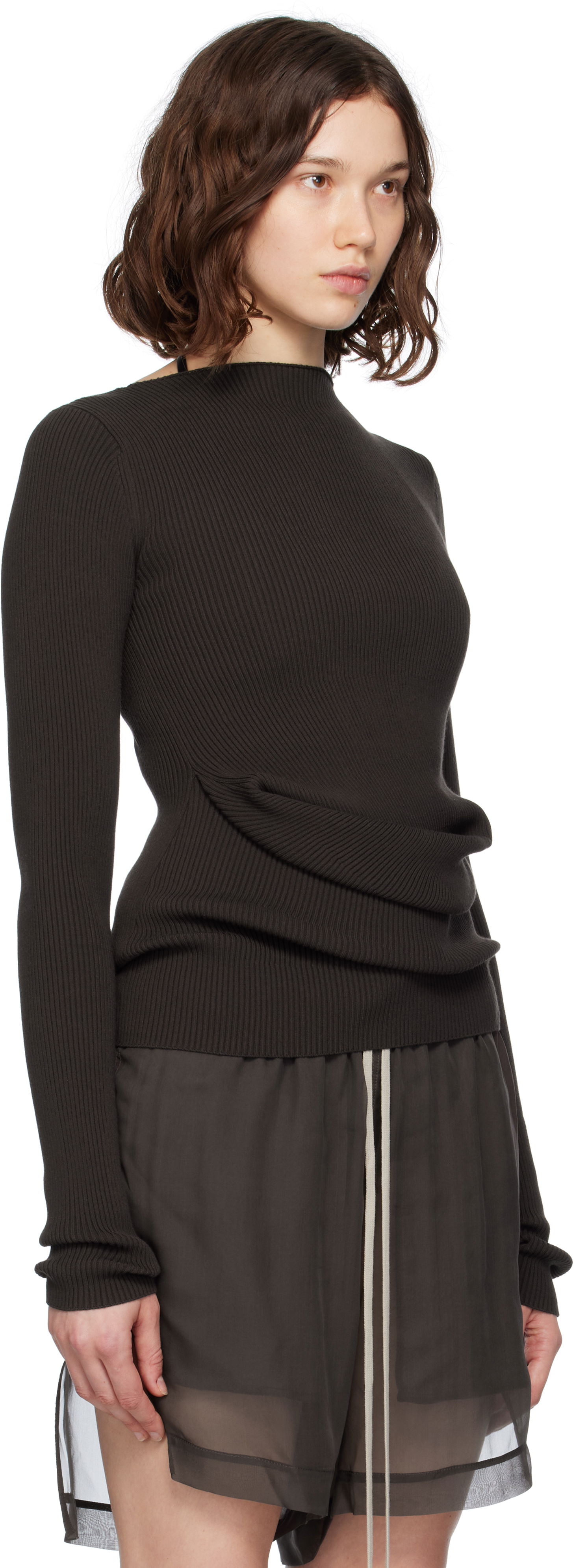 Pleteni pulover Rick Owens Rick Owens Ribbed Knit Babel Sweater Rjava | RP02E4639 RIBVI, 1