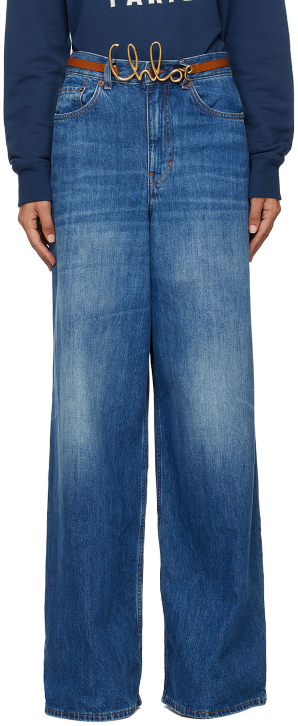 Kavbojke CHLOÉ Faded Wide-Leg Denim Jeans Modra | CHC24ADP02150