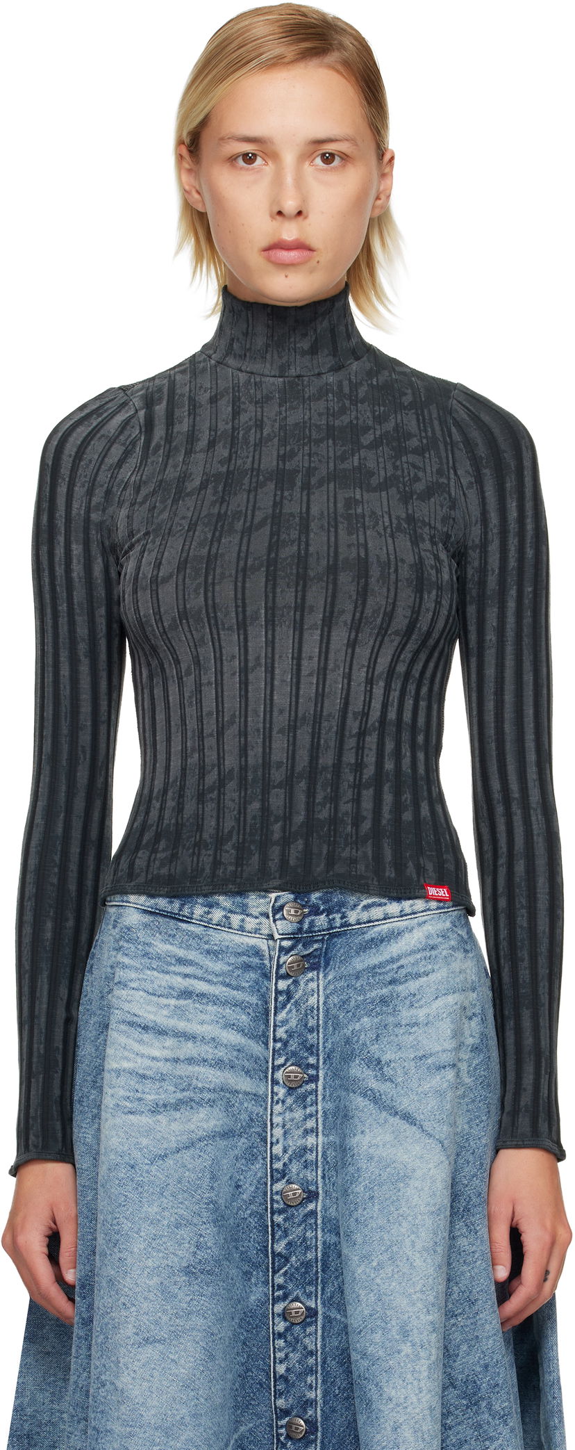 Pleteni pulover Diesel Ribbed Long-Sleeve T-Clawa Turtleneck Siva | A21603 0QKBU