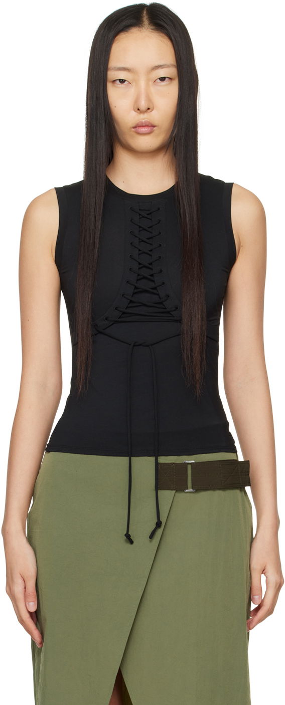 Majica brez rokavov Miaou Miaou Zora Lace-Up Tank Top Črna | 7127TJBBLK