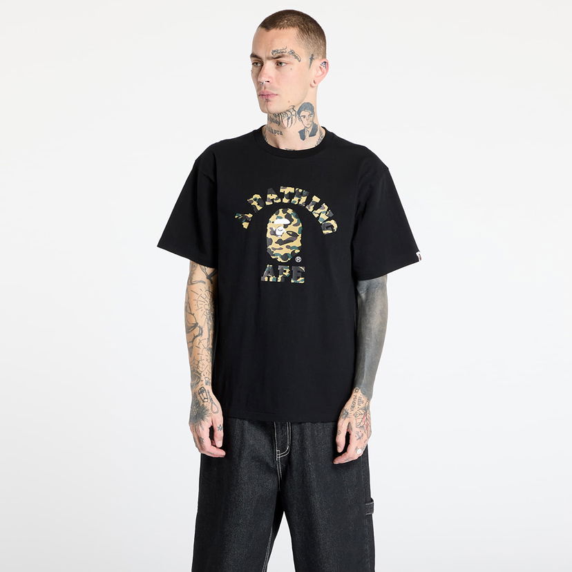 Majica BAPE A BATHING APE 1st Camo College T-Shirt Črna | 001TEL301012MBKD