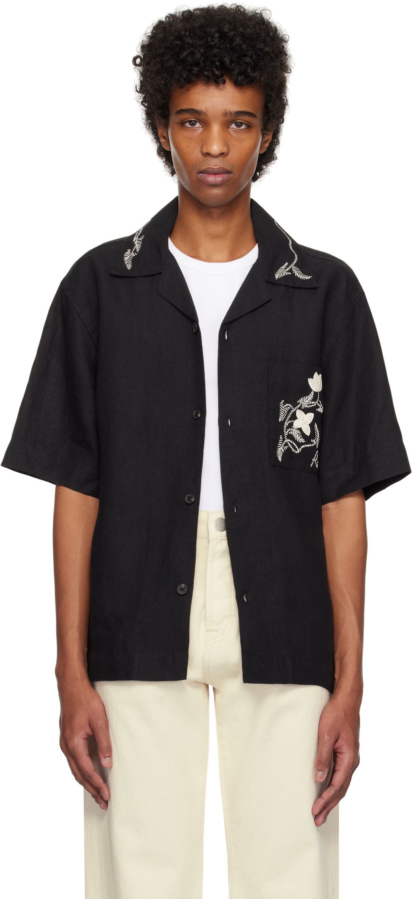 Srajce Róhe Hand Embroidered Short Sleeve Shirt Črna | 314-19-084