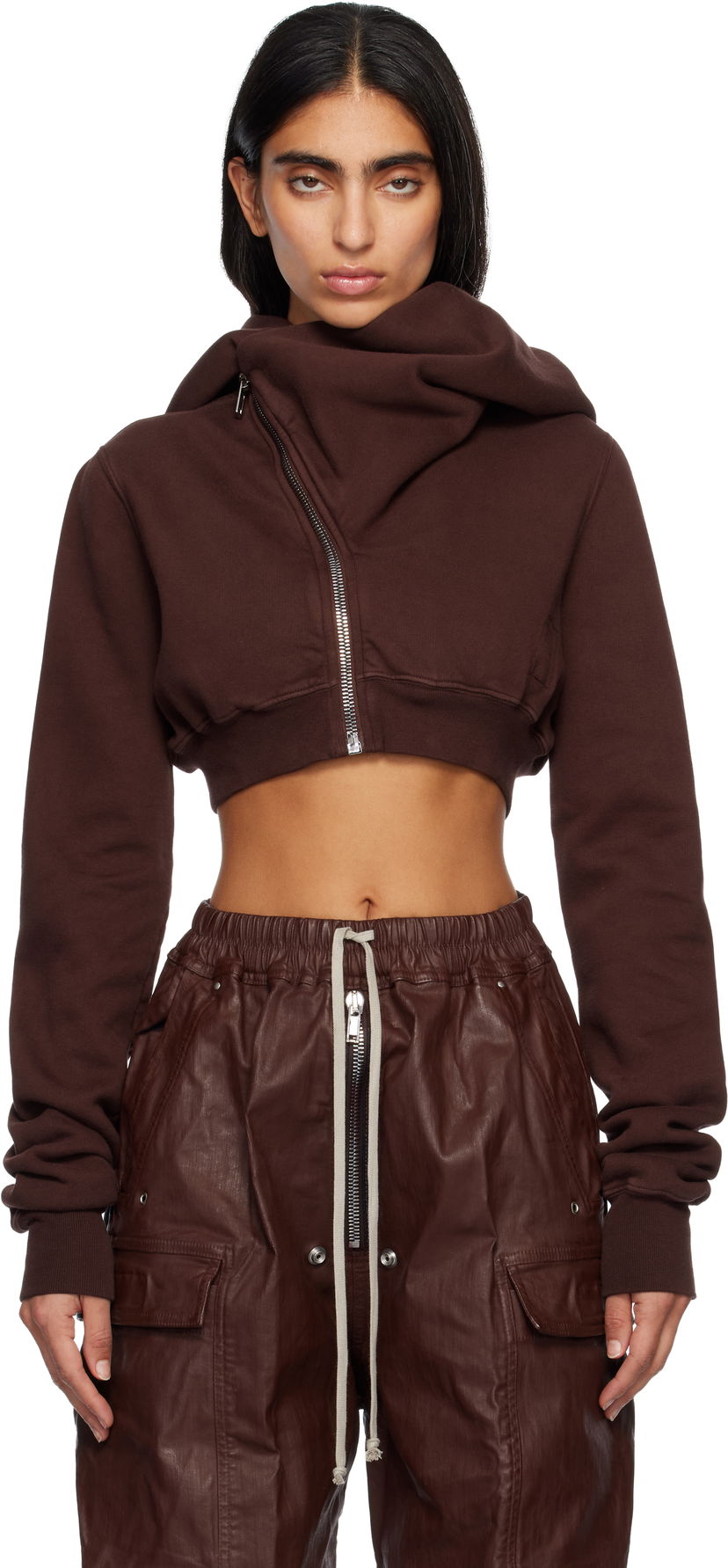 Pulover Rick Owens Concordians Micro Mountain Cropped Asymmetric Zip Hoodie Rjava | DS02E7237 F