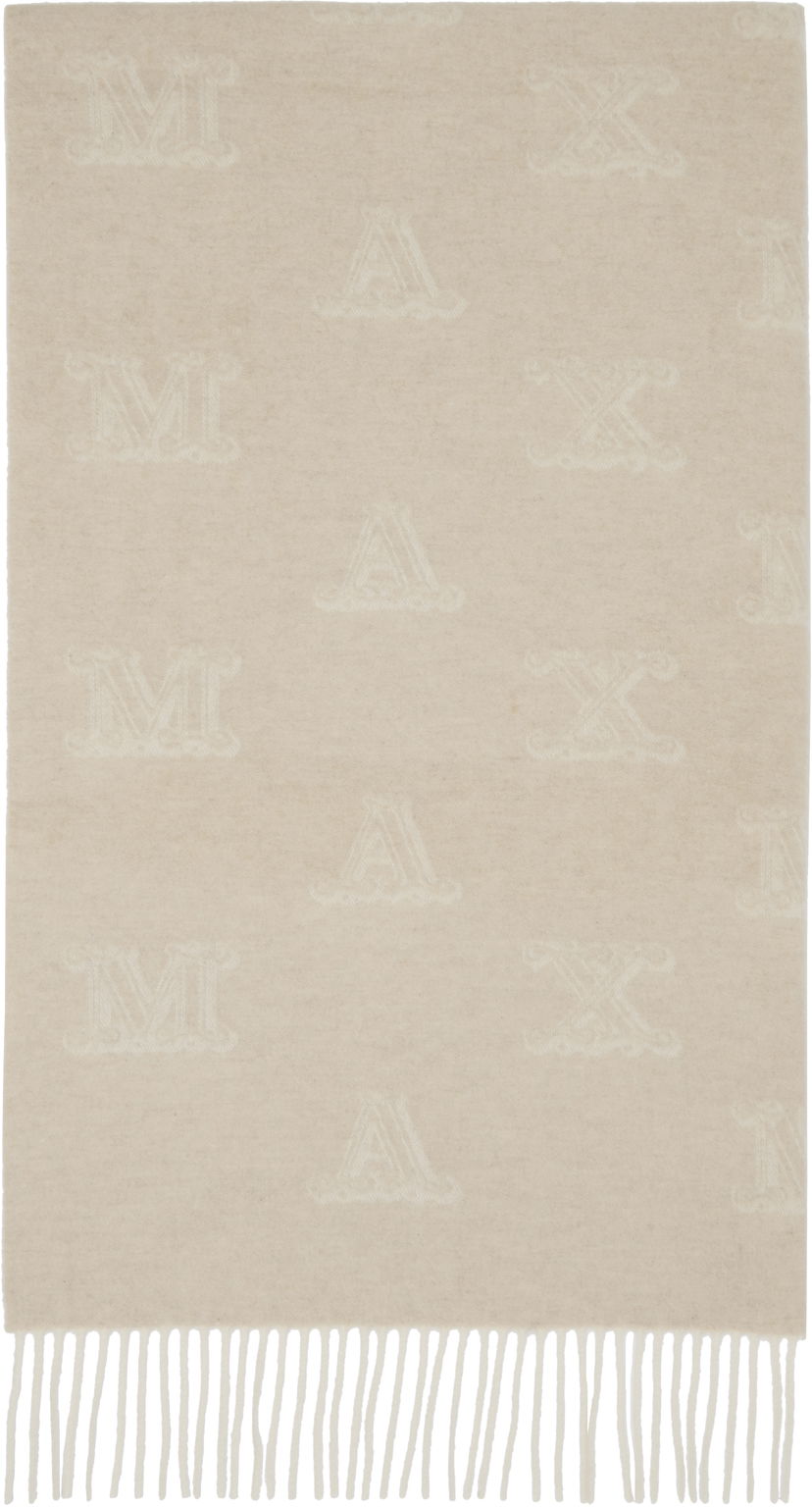 Šala Max Mara Wsklause Monogram Jacquard Fringed Scarf Bež | 2524546302600