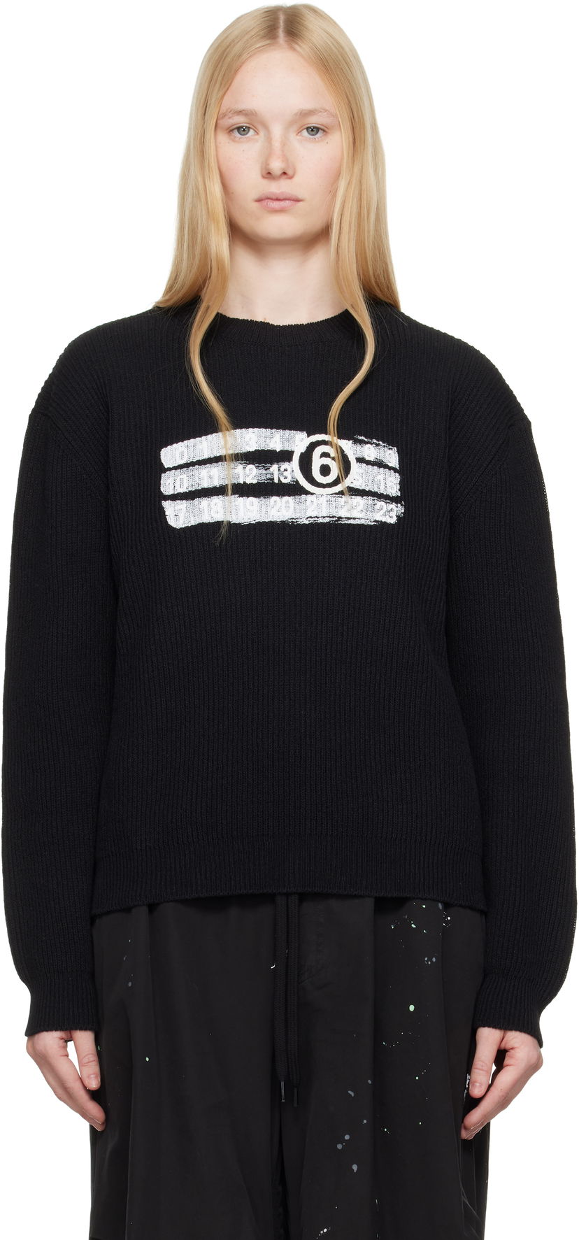 Pleteni pulover Maison Margiela MM6 Maison Margiela Numeric Knit Sweater Črna | SH2HL0022 M13124