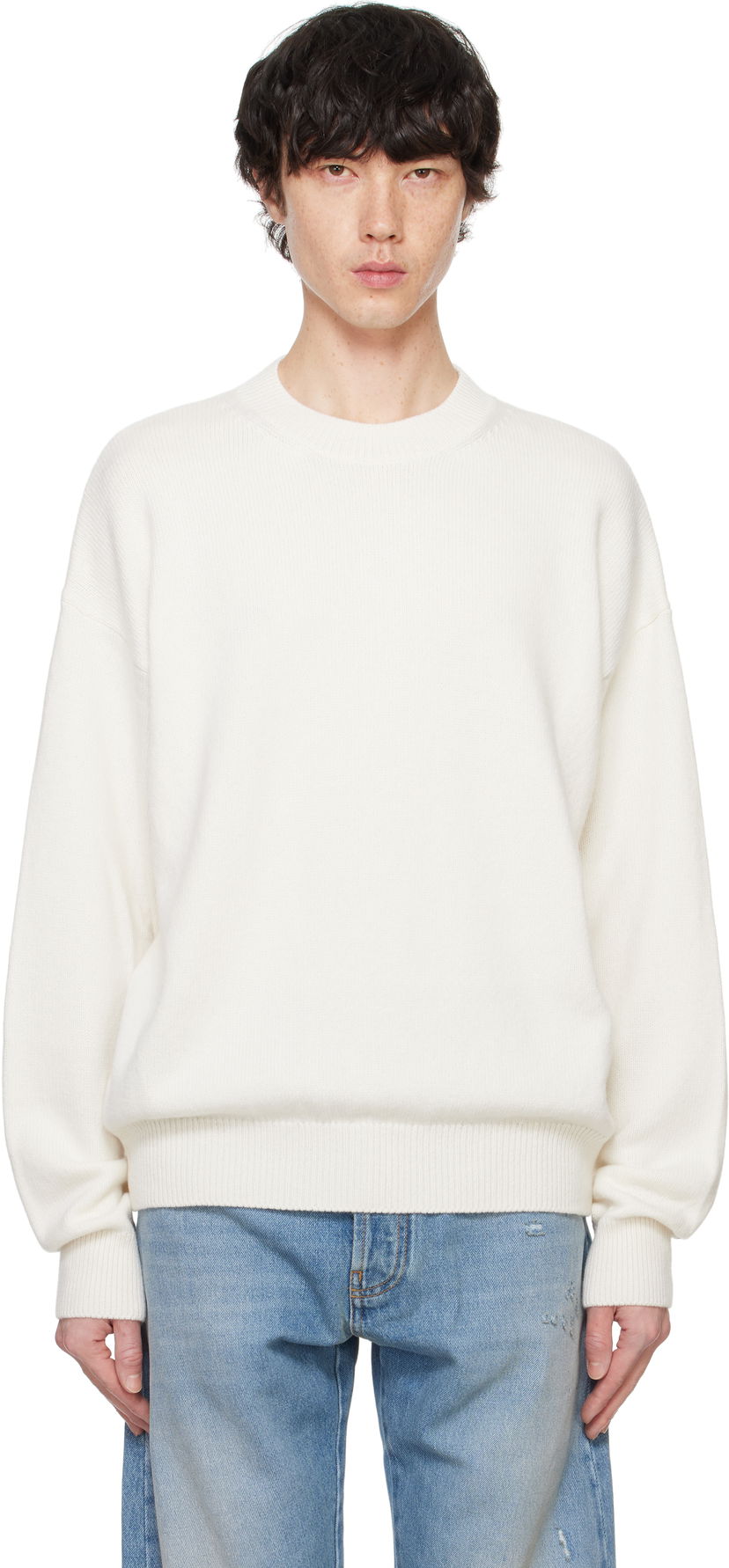 Pleteni pulover Palm Angels Monogram Series Knit Sweater Bela | PMHE054F24KNI0020310