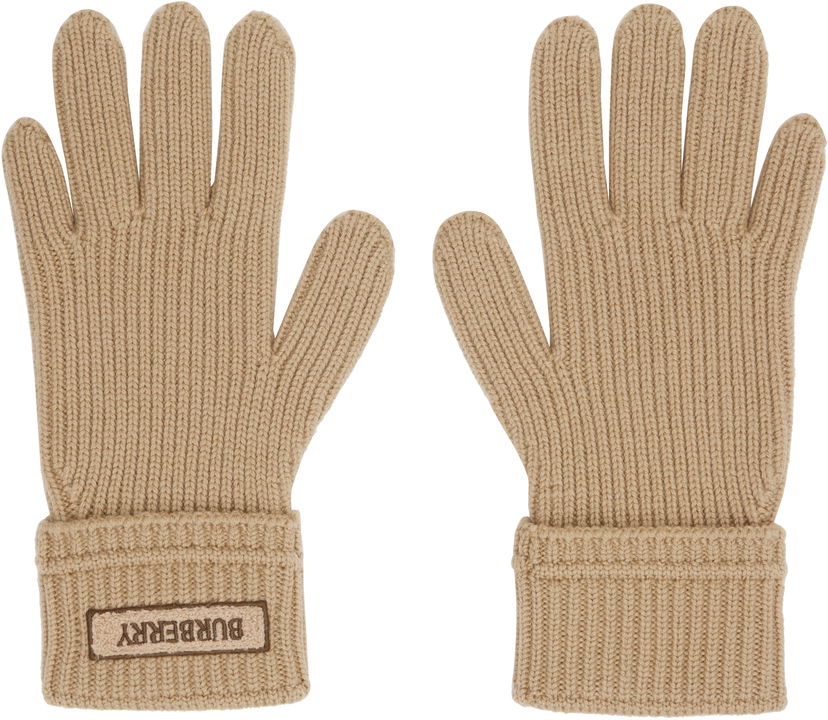 Rokavice Burberry Burberry Wool Gloves with Logo Patch Bež | 8114594