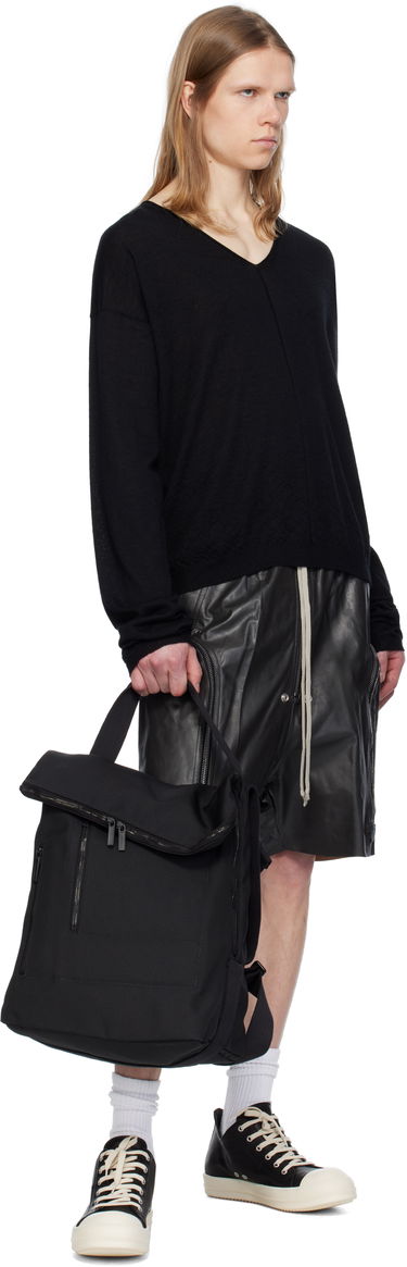 Pleteni pulover Rick Owens Rick Owens Hollywood V-Neck Sweater Črna | RU01E5621 WS, 3