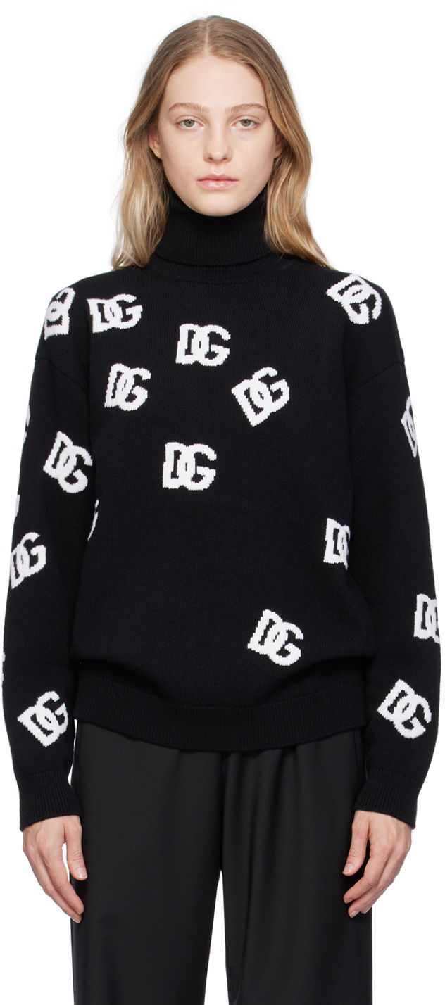 Pleteni pulover Dolce & Gabbana Black Jacquard Turtleneck Črna | FXI25T JBVX8
