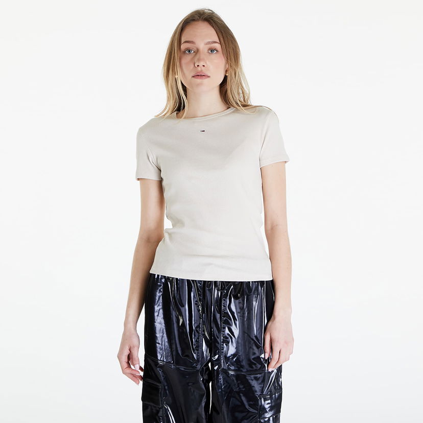 Majica Tommy Hilfiger Slim Essential Ribbed Tee Newsprint Bela | DW0DW17383 ACG