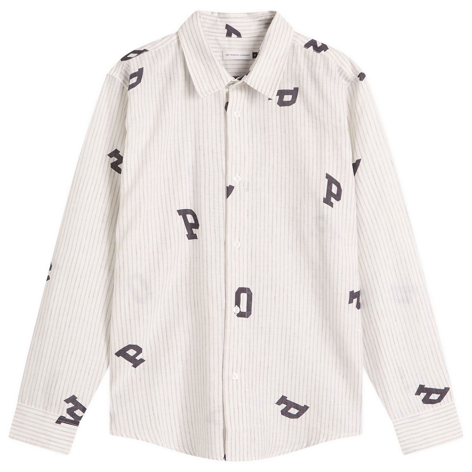 Srajce Pop Trading Company Pop Trading Company Letters Striped Shirt, Size Large Bela | POPSS25-03-007, 1