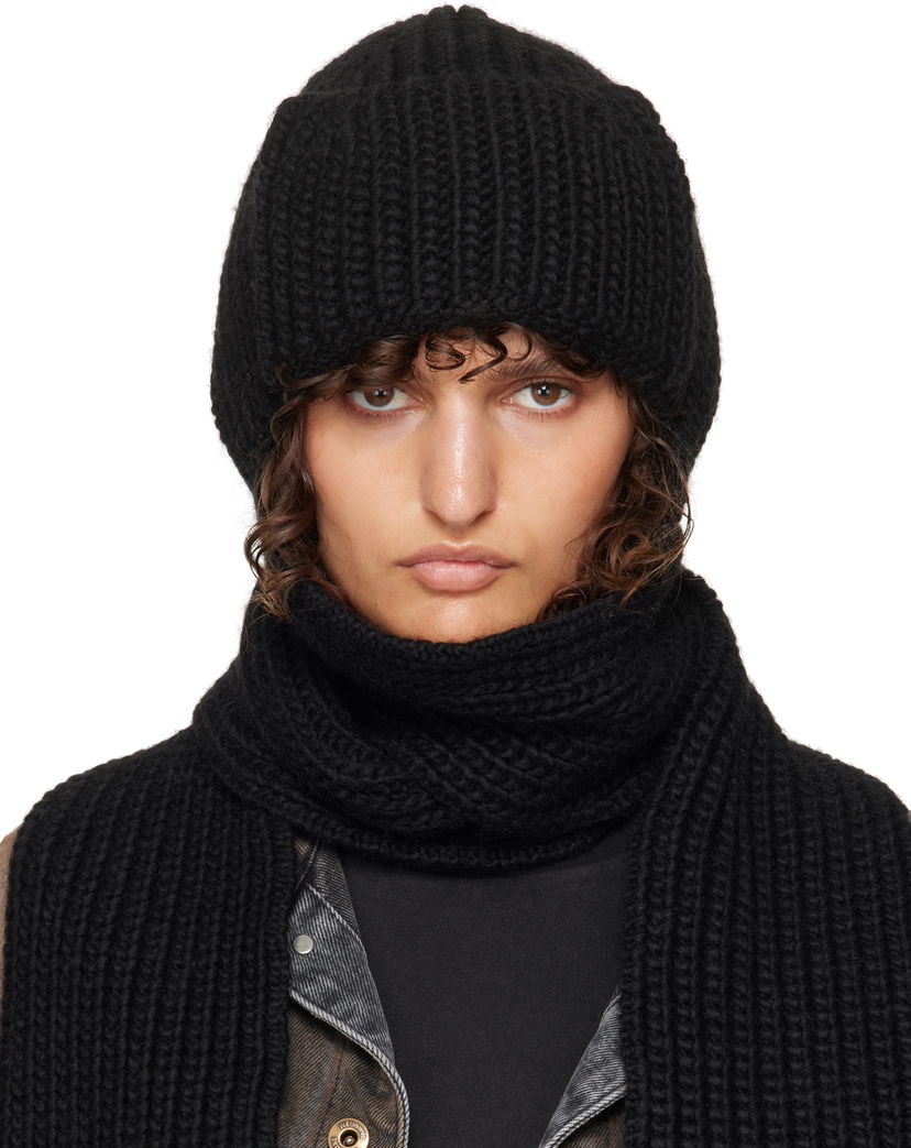 Beanie We11done We11done Chunky Knit Muffler & Beanie Set Črna | WD-KH3-24-642-U-BK