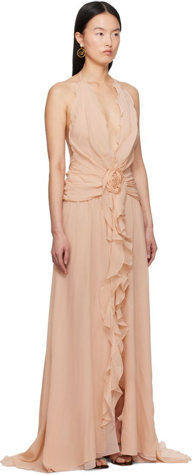 Obleke Blumarine Blumarine Georgette Maxi Dress with Ruffle Detail Bež | P522A568A, 1
